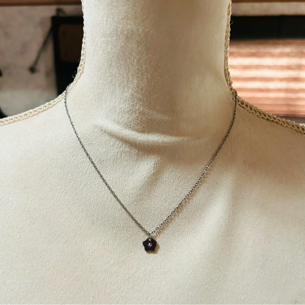 Handcrafted clear glass stone accent flower pendant on chain necklace
